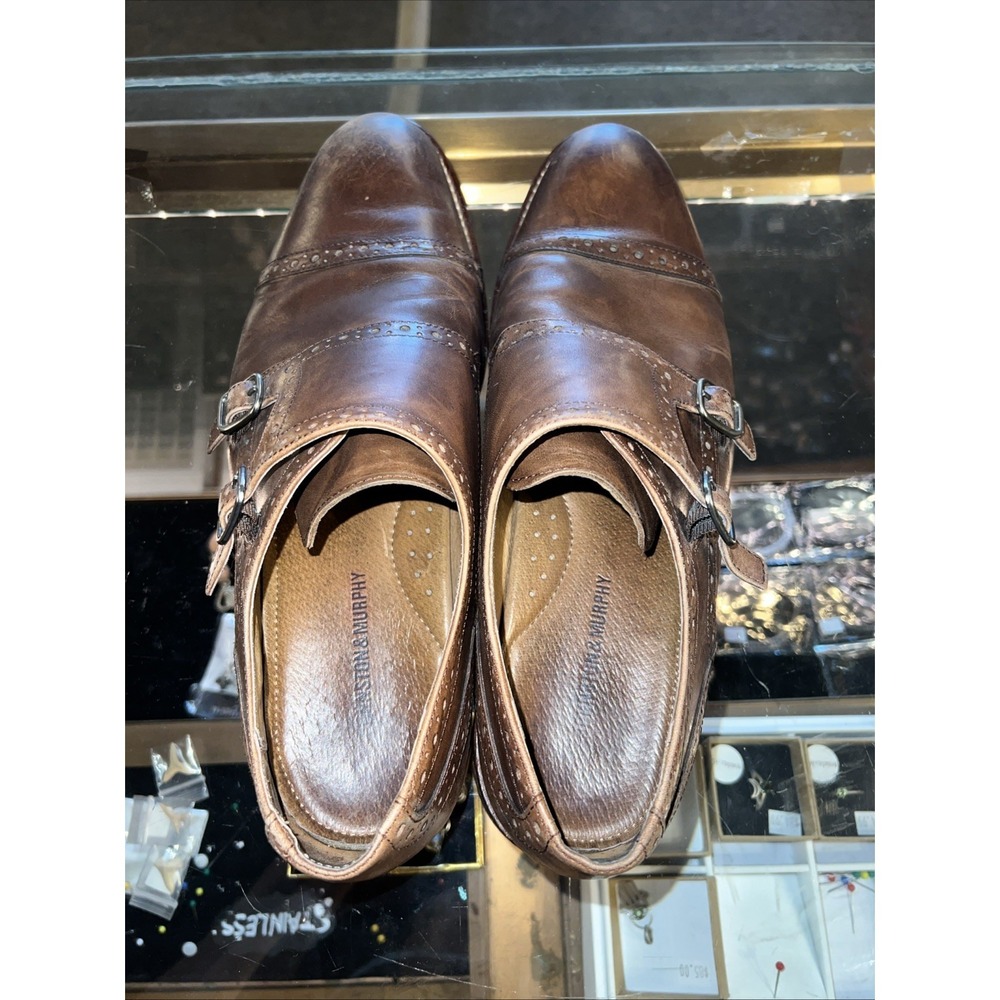 Johnston & Murphy Men's Double Monk Strap Wingtip Brown Leather Dress Shoes 11.5 - Picture 5 of 7